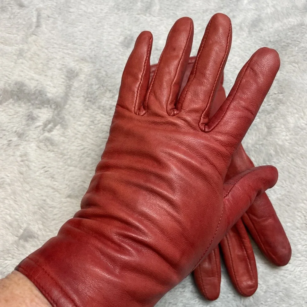 Gloves Intl Womens Leather Gloves Size M Cranberry Fleece Lined Wrist Thinsulate
